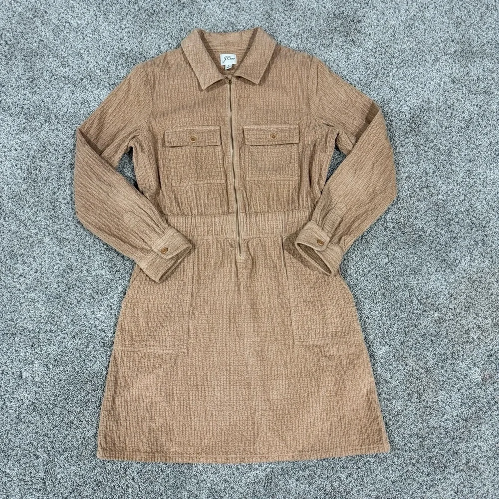 J.Crew Zip-front Cinched Waist Corduroy Mini Dress Pale Mocha Preppy Women US 6